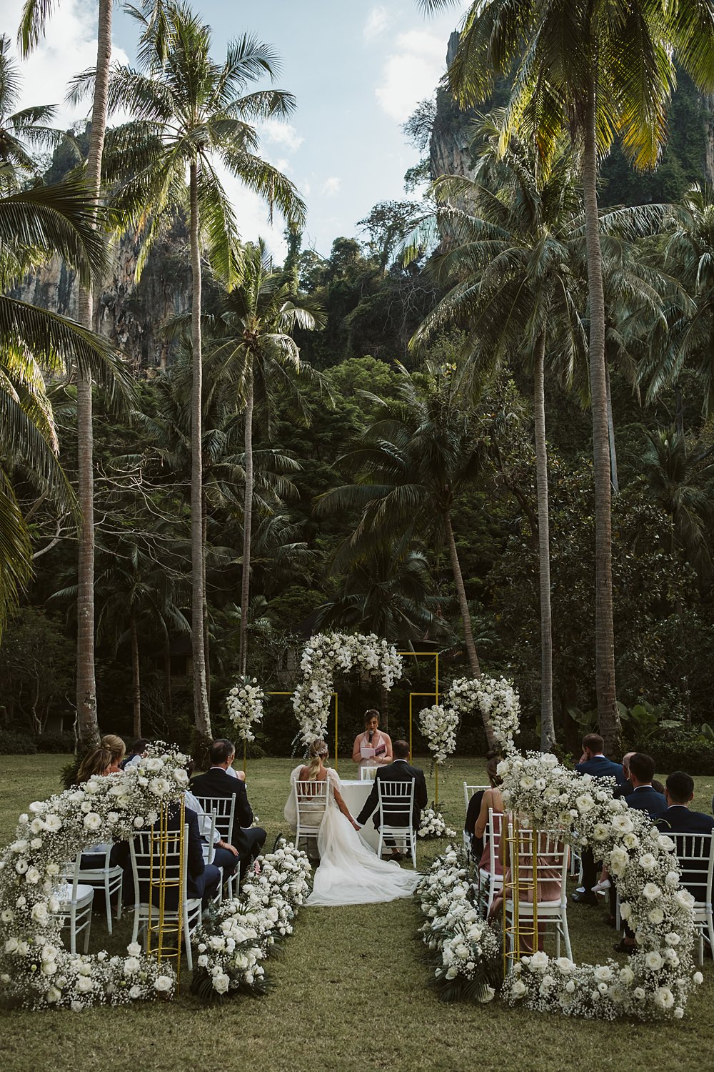 Ceremony Aisle White Flowers Jungle Palm Trees Rayavadee Krabi Wedding Thailand Blancorazon Wedding