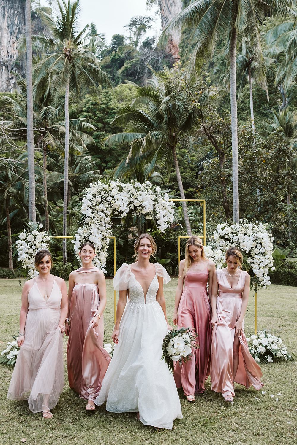 Long Pink Bridesmaid Dresses Rayavadee Krabi Wedding Thailand Blancorazon Wedding