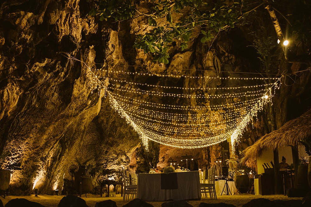 Table Beach Sea Fairy Light Canopy White Flowers Rayavadee Krabi Wedding Thailand Blancorazon Wedding