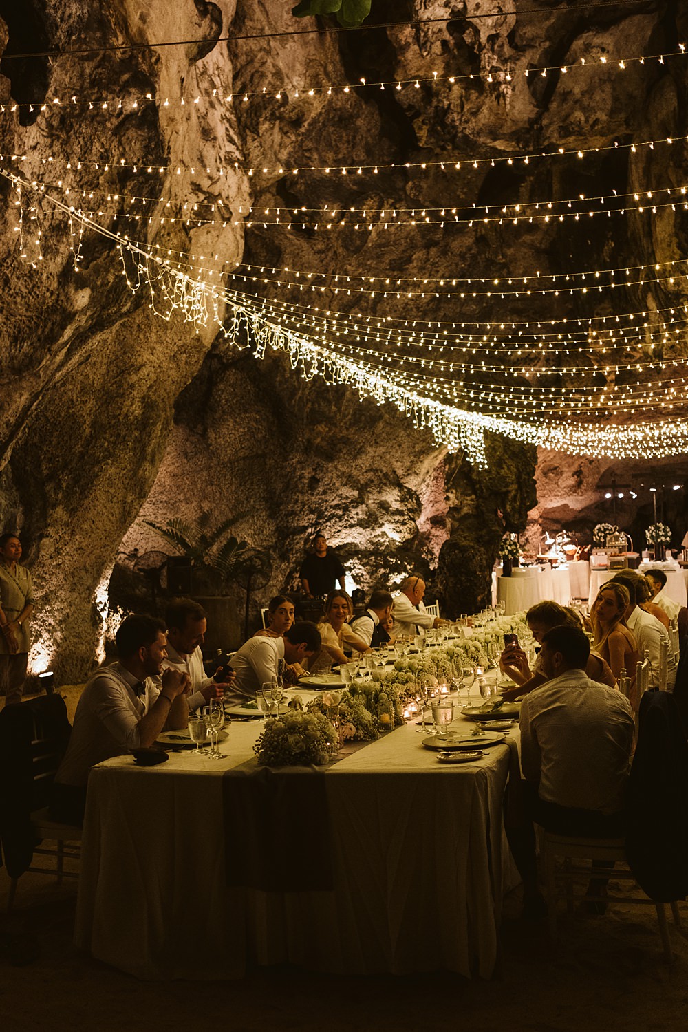 Table Beach Sea Fairy Light Canopy White Flowers Rayavadee Krabi Wedding Thailand Blancorazon Wedding