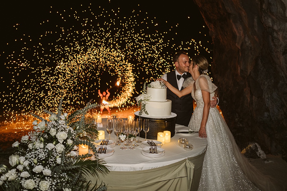 Fireworks Cake Cutting Rayavadee Krabi Wedding Thailand Blancorazon Wedding