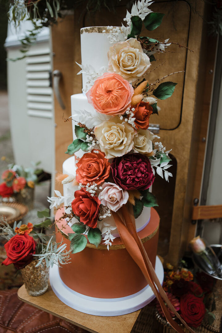 Red Orange Fresh Flower Wedding Cake Eloise & Mitch