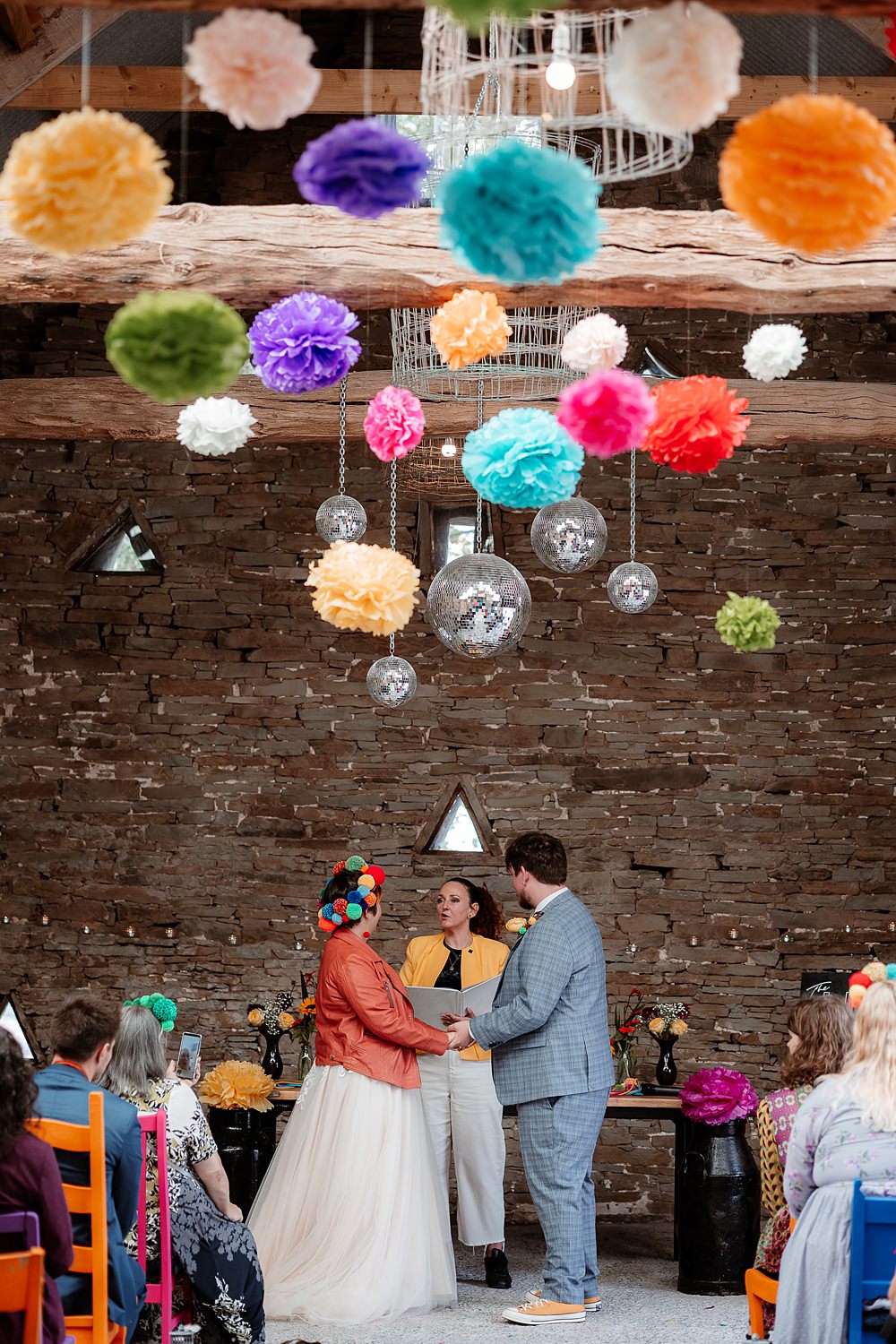 Pom Pom Disco Ball Ceremony Decor Aisle The Wholehouse Wedding Katherine and her Camera