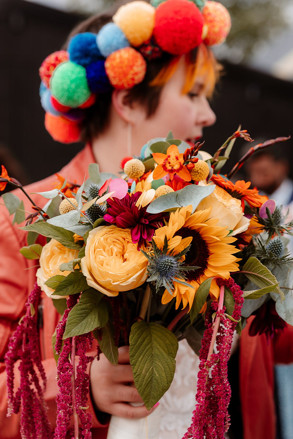 Sunflowers Pom Pom Bridal Bouquet Flowers The Wholehouse Wedding Katherine and her Camera