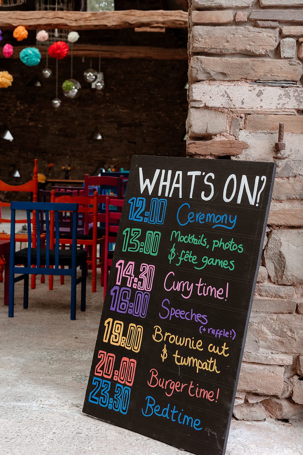Colourful Chalkboard Sign The Wholehouse Wedding Katherine and her Camera