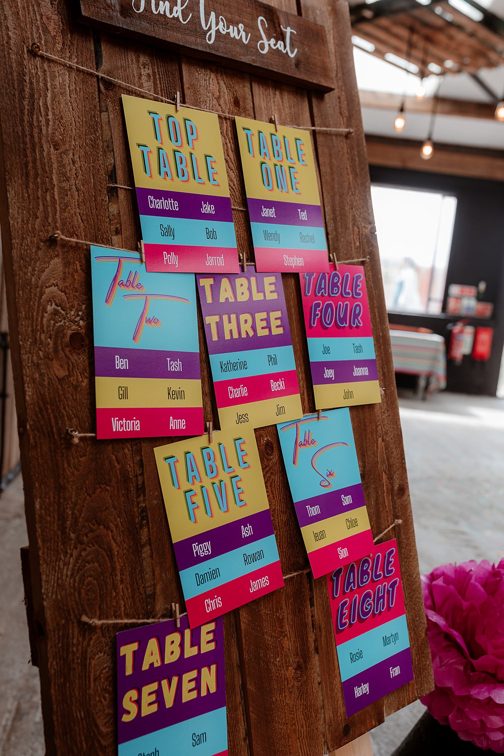 Colourful Wooden Table Plan The Wholehouse Wedding Katherine and her Camera