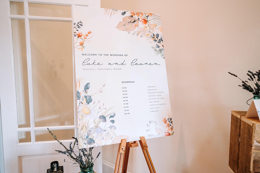 Tredudwell Manor Wedding Dan Ward Photography Pastel Flower Sign