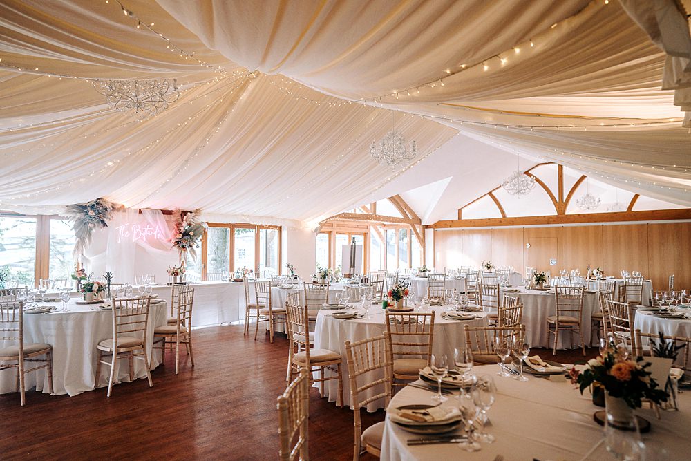 Lined Ceiling Fairy Light Reception Tredudwell Manor Wedding Dan Ward Photography