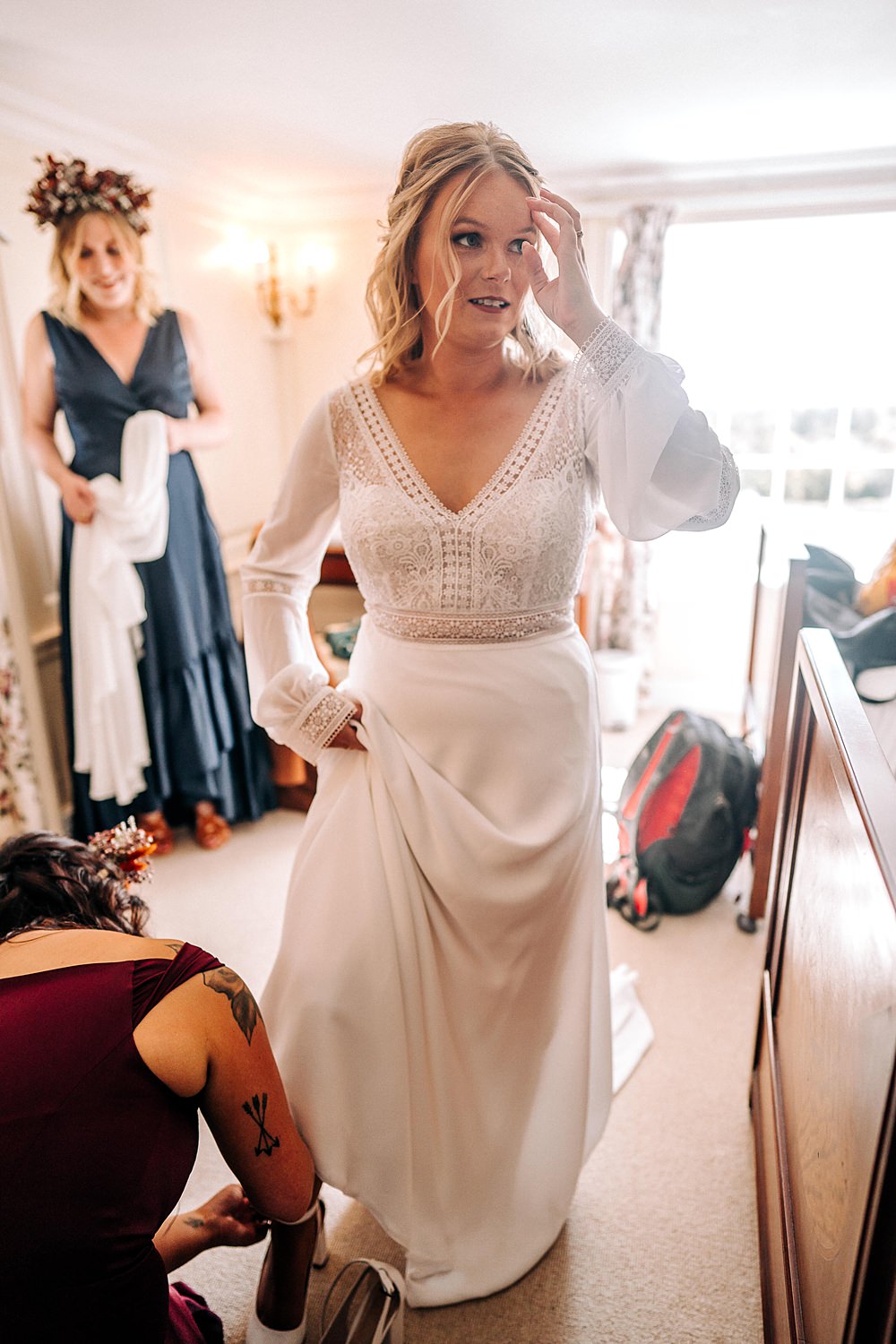 Boho Dress Bride Long Sleeves Tredudwell Manor Wedding Dan Ward Photography