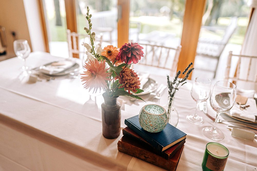 Top Table Decor Flowers Books Tredudwell Manor Wedding Dan Ward Photography