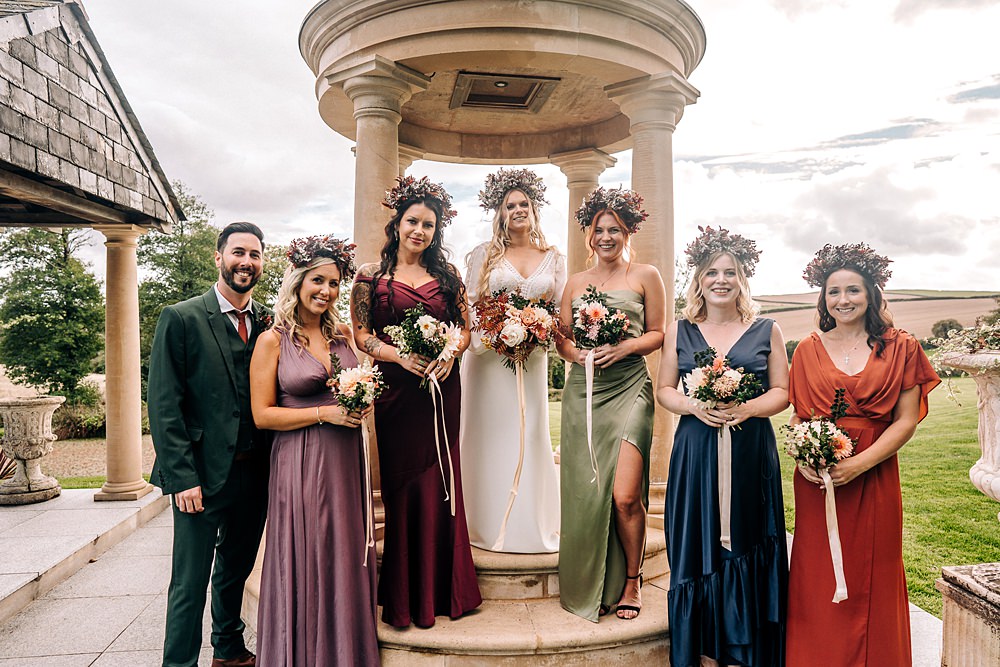 Jewel Tone Mismatched Bridesmaid Dresses Tredudwell Manor Wedding Dan Ward Photography