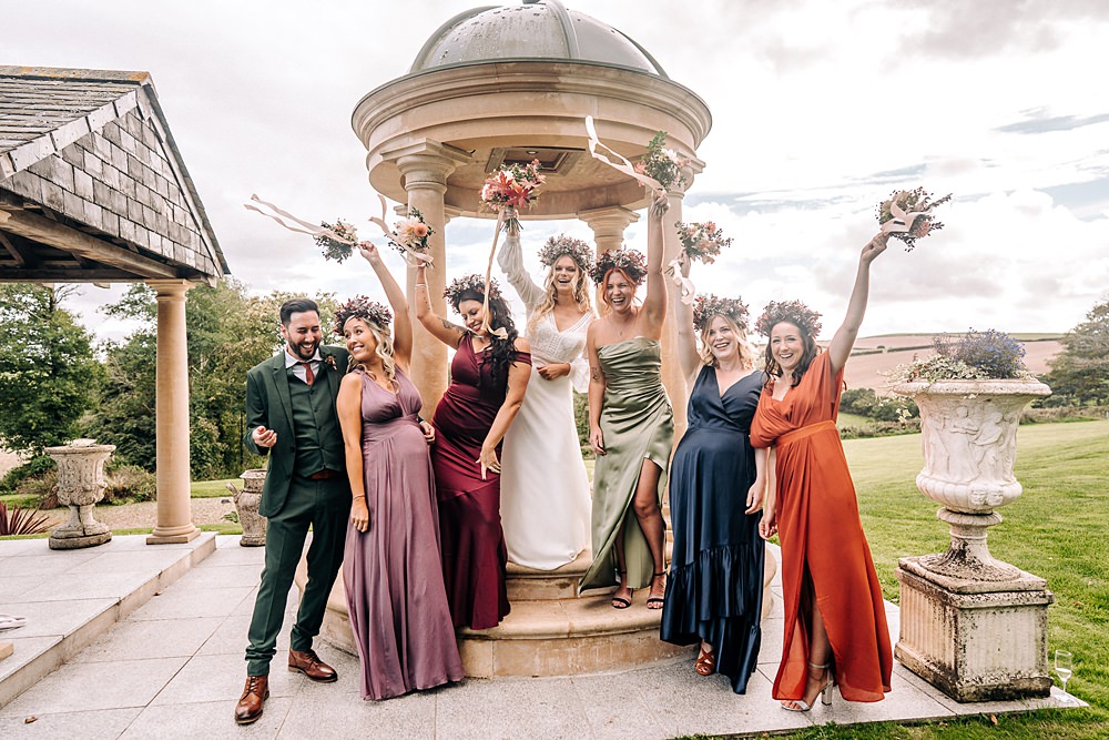 Jewel Tone Mismatched Bridesmaid Dresses Tredudwell Manor Wedding Dan Ward Photography