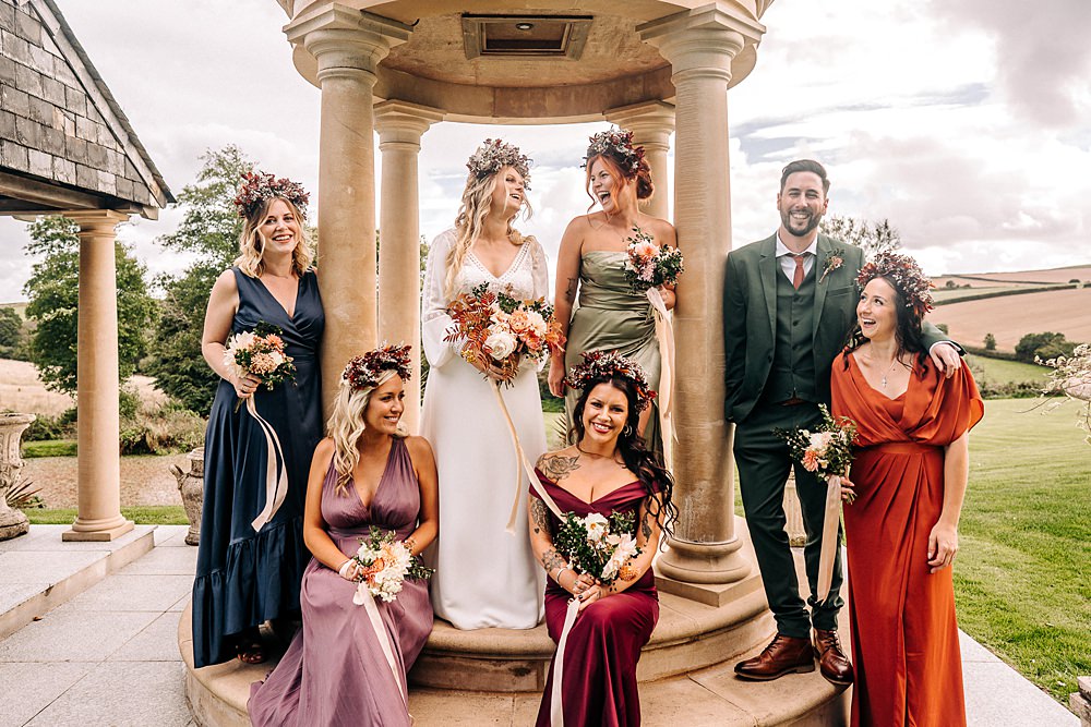 Jewel Tone Mismatched Bridesmaid Dresses Tredudwell Manor Wedding Dan Ward Photography