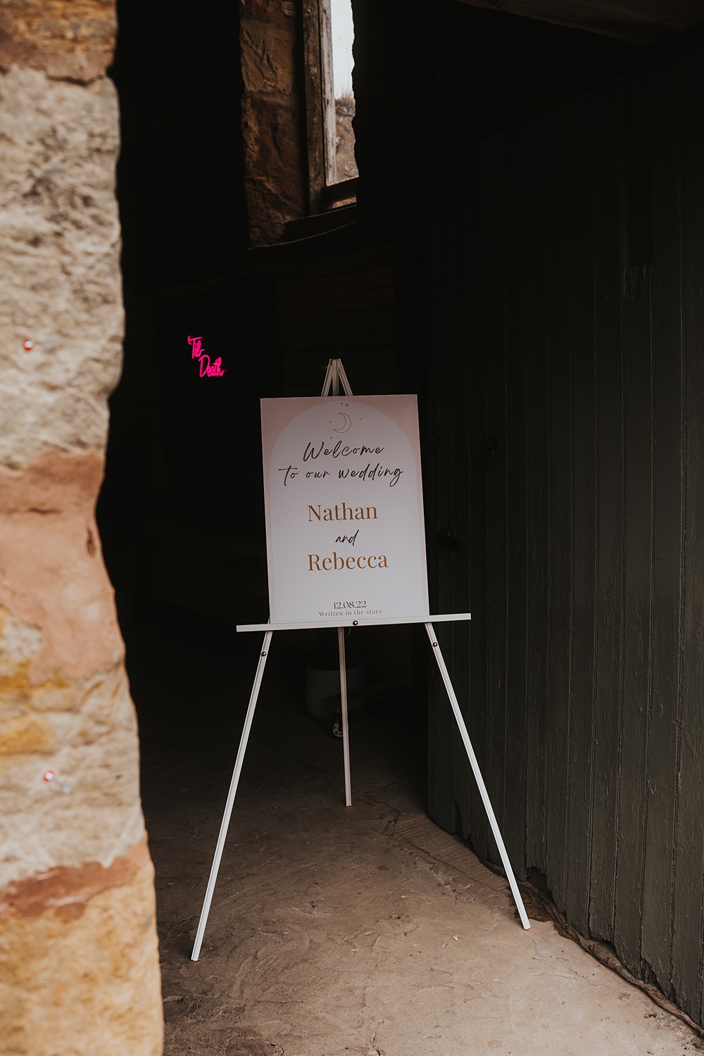 Welcome Sign Warm Celestial Wedding Firewood Film