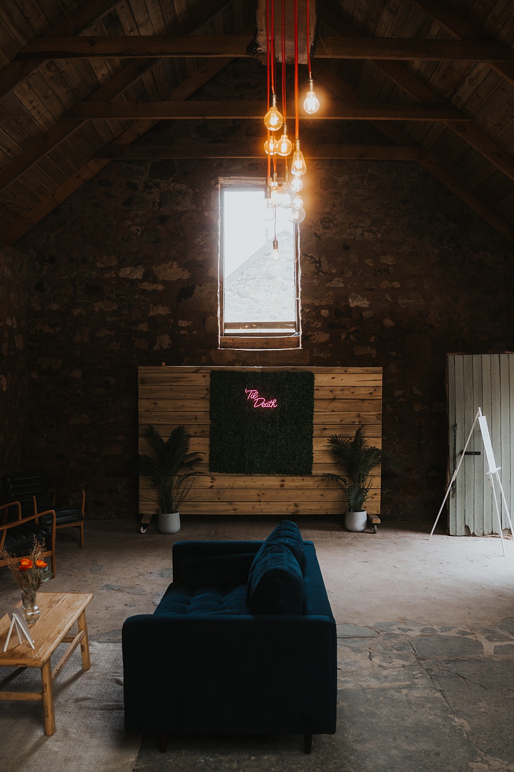 Seating Area Sofa Warm Celestial Wedding Firewood Film