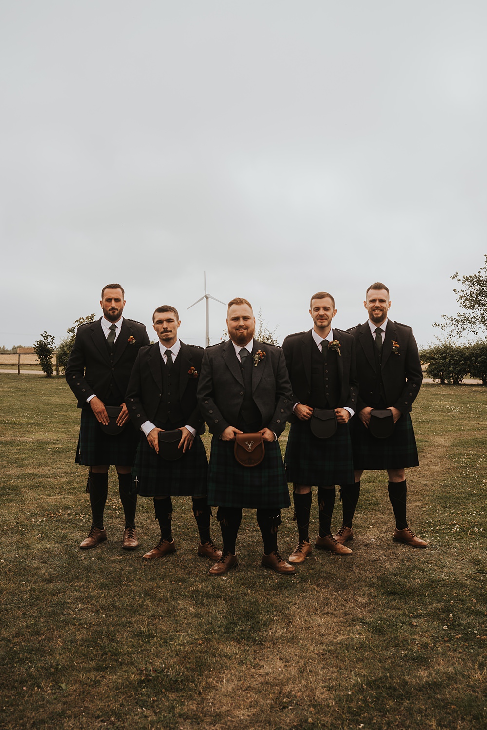Groom Groomsmen Kilts Warm Celestial Wedding Firewood Film