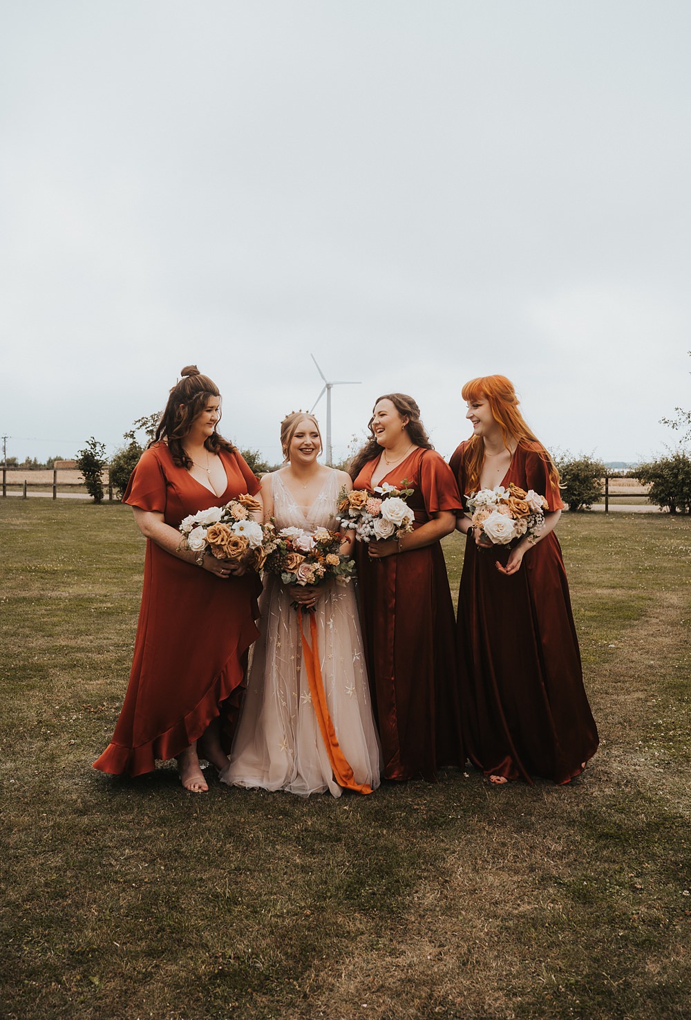 Rust Orange Bridesmaid Dresses Warm Celestial Wedding Firewood Film