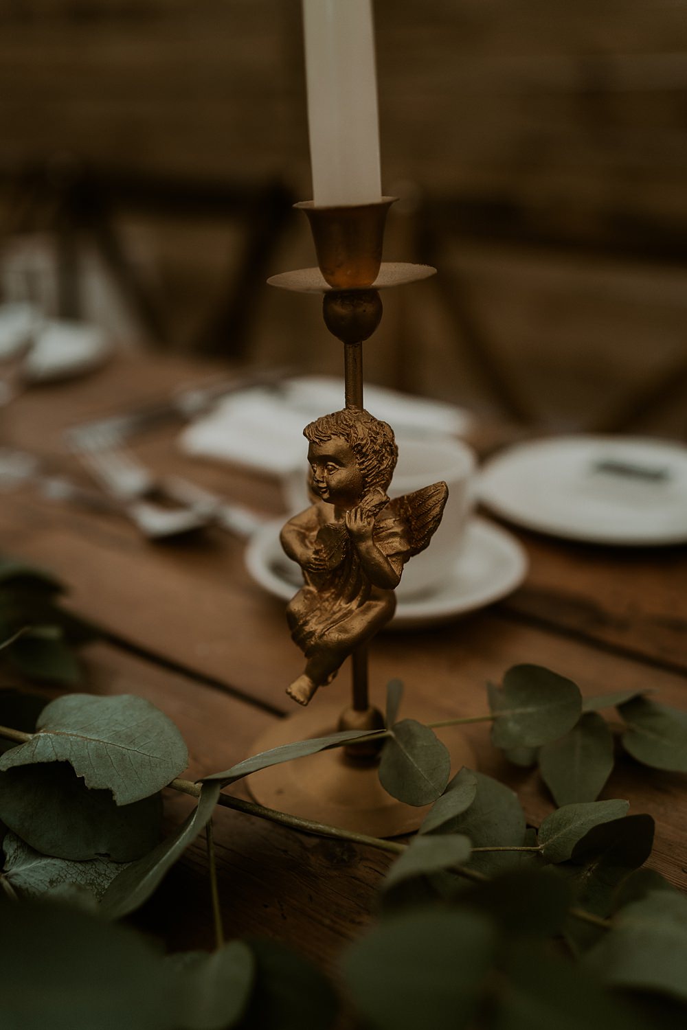 Candle Greenery Table Decor Warm Celestial Wedding Firewood Film