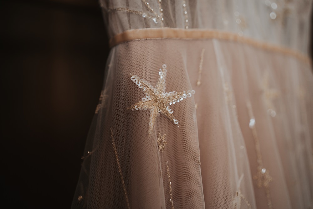 Embroidered Star Dress Bride Stars Align Willowby Watters Warm Celestial Wedding Firewood Film