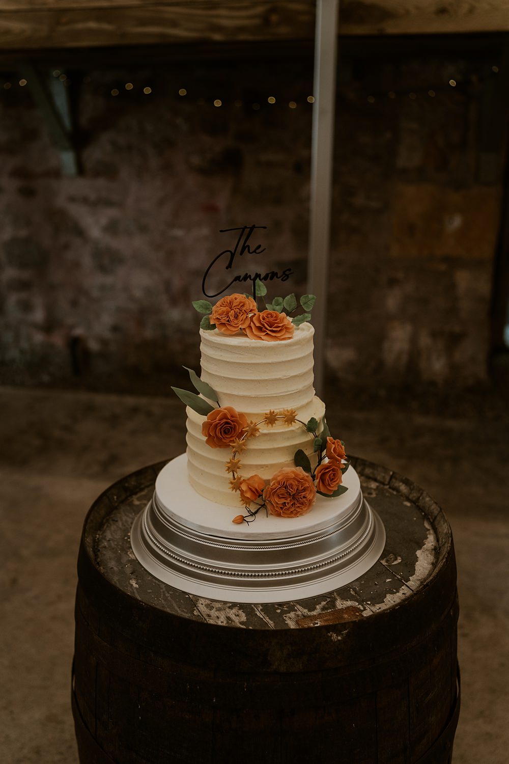 Buttercream Cake Orange Flowers Warm Celestial Wedding Firewood Film