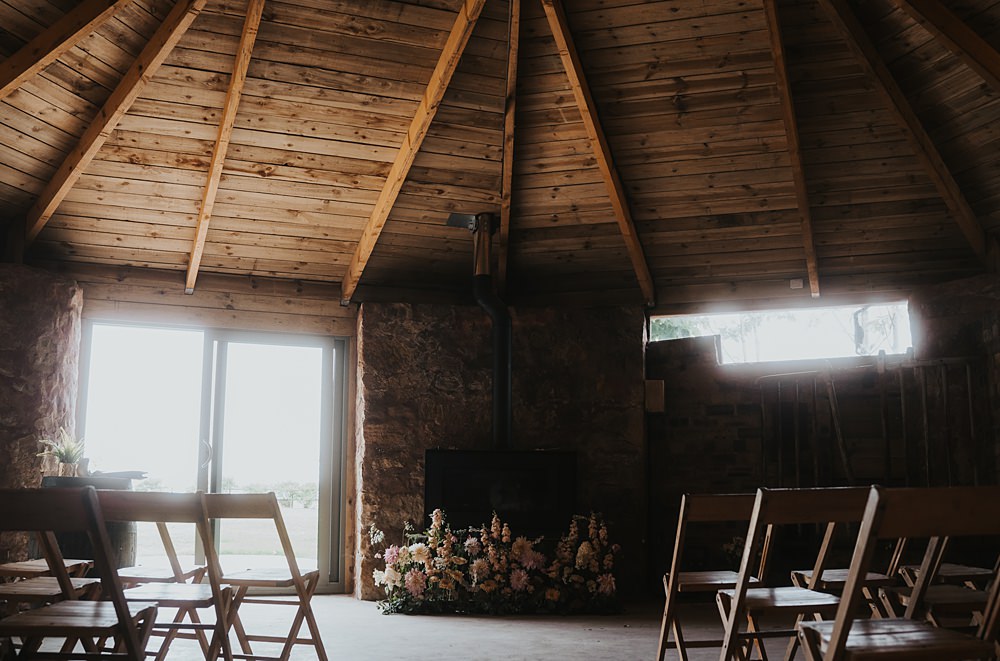 Ceremony Flowers Floor Warm Celestial Wedding Firewood Film