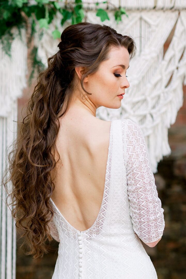 Wedding Bridal Hair Half Up Down Long Waves Jo Bradbury Photography