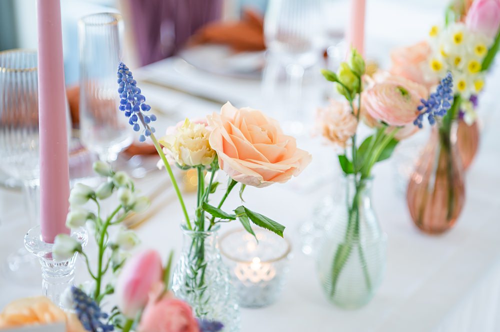 Top Table Spring Flowers Decor Bud Vase Candle Barrington Hall Wedding Chloe Bolam Photography