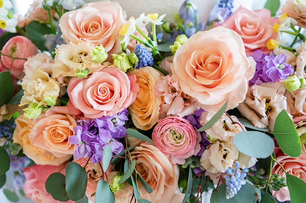Colourful Flower Bridal Bouquet Rose Purple Orange Barrington Hall Wedding Chloe Bolam Photography