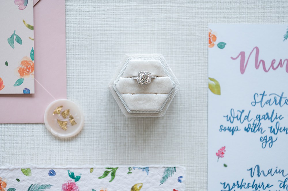 Barrington Hall Wedding Chloe Bolam Photography Engagement Ring Velvet Box