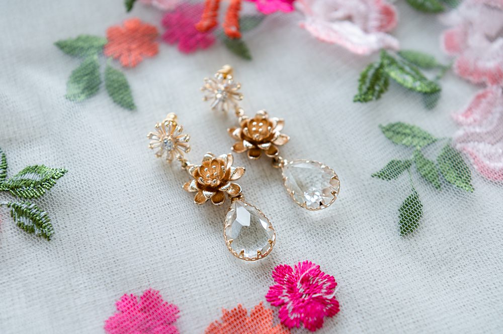 Gold Drop Earrings Bridal Barrington Hall Wedding Chloe Bolam Photography