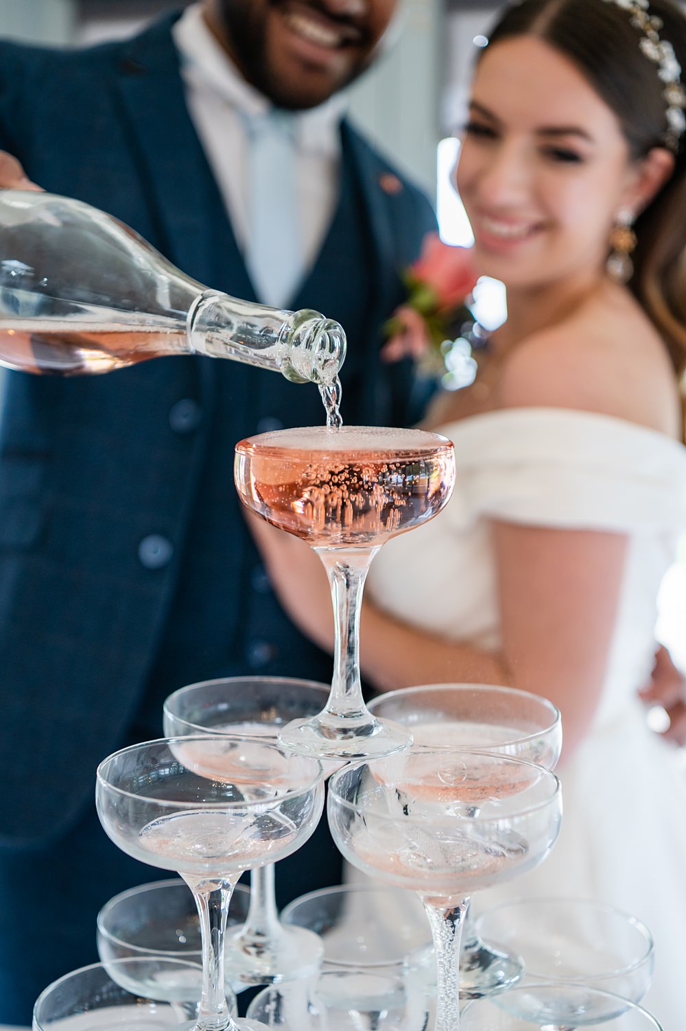 Champagne Tower Pink Barrington Hall Wedding Chloe Bolam Photography