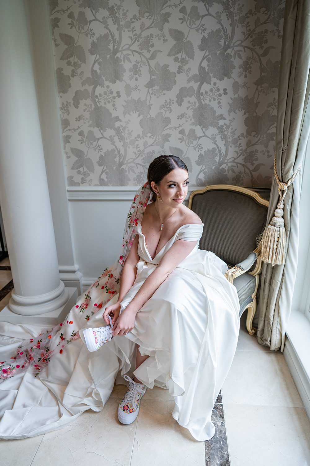 Painted Flower Trainers Bride Barrington Hall Wedding Chloe Bolam Photography