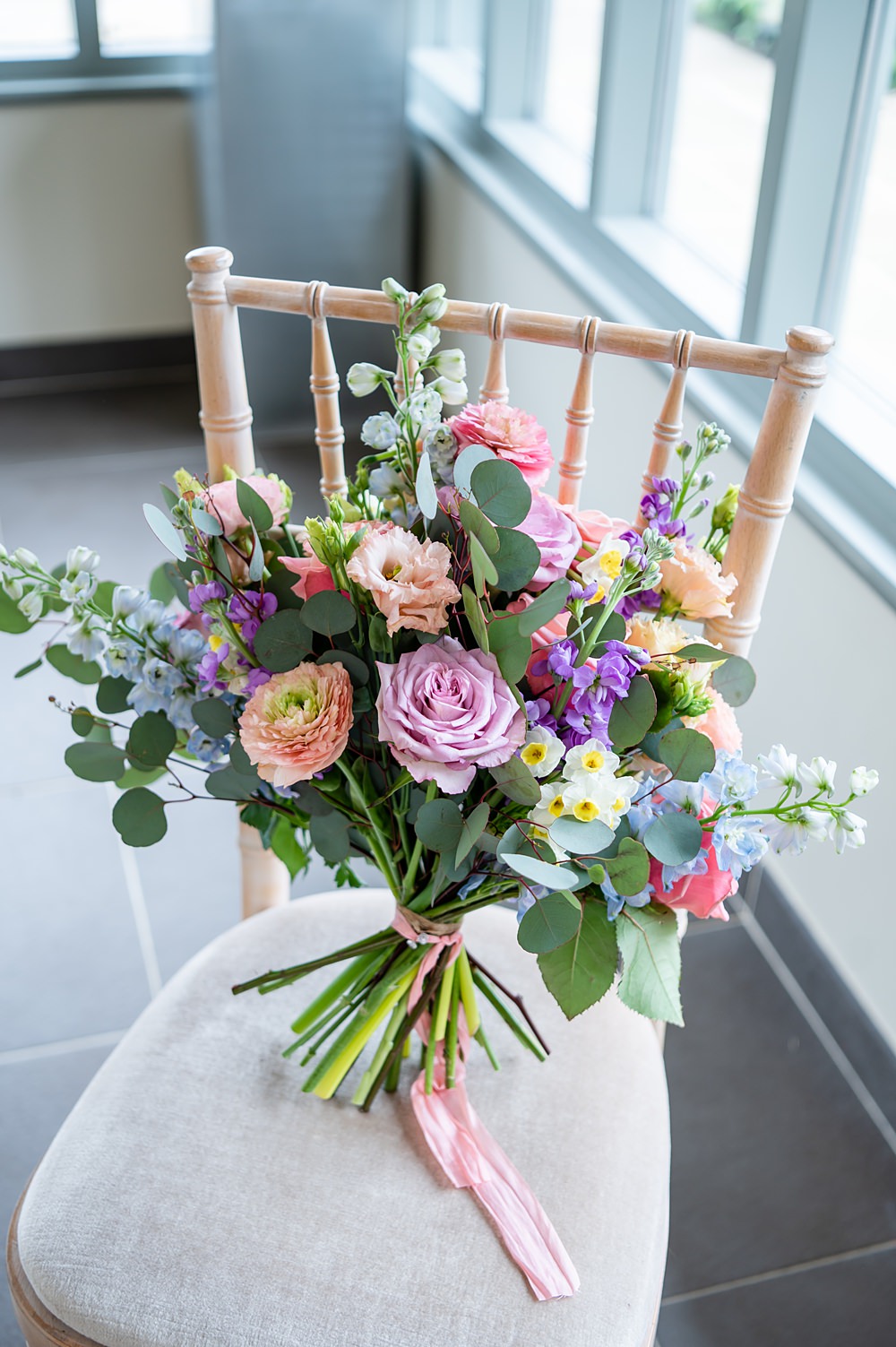 Colourful Flower Bridal Bouquet Rose Purple Orange Barrington Hall Wedding Chloe Bolam Photography