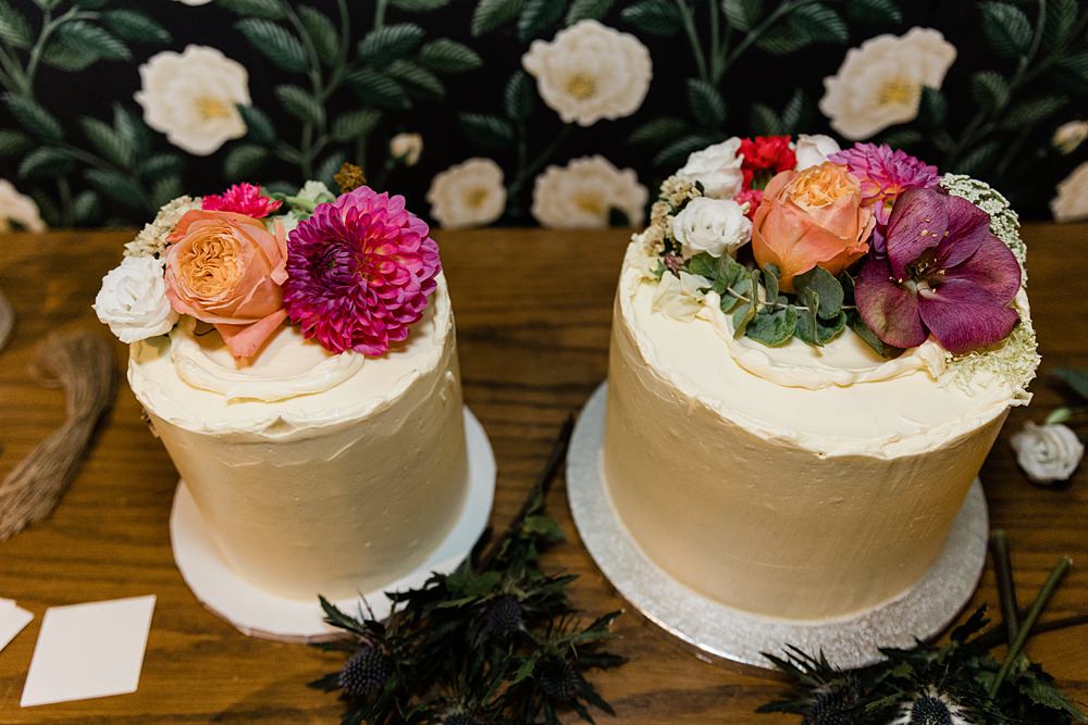 Two Single Tier Buttercream Cakes Flowers Bothy Glasgow Wedding Struve Photography