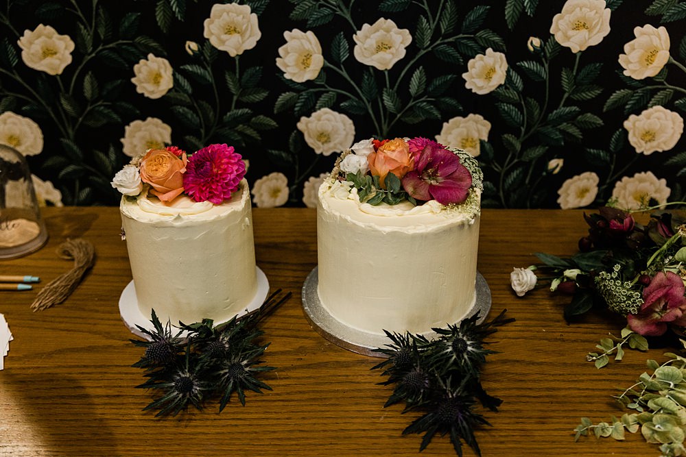 Two Single Tier Buttercream Cakes Flowers Bothy Glasgow Wedding Struve Photography