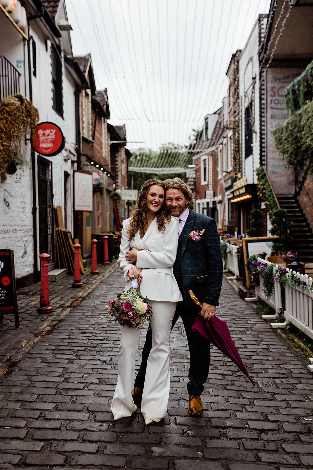 Bothy Glasgow Wedding Struve Photography Bride Suit White Groom Navy Suit