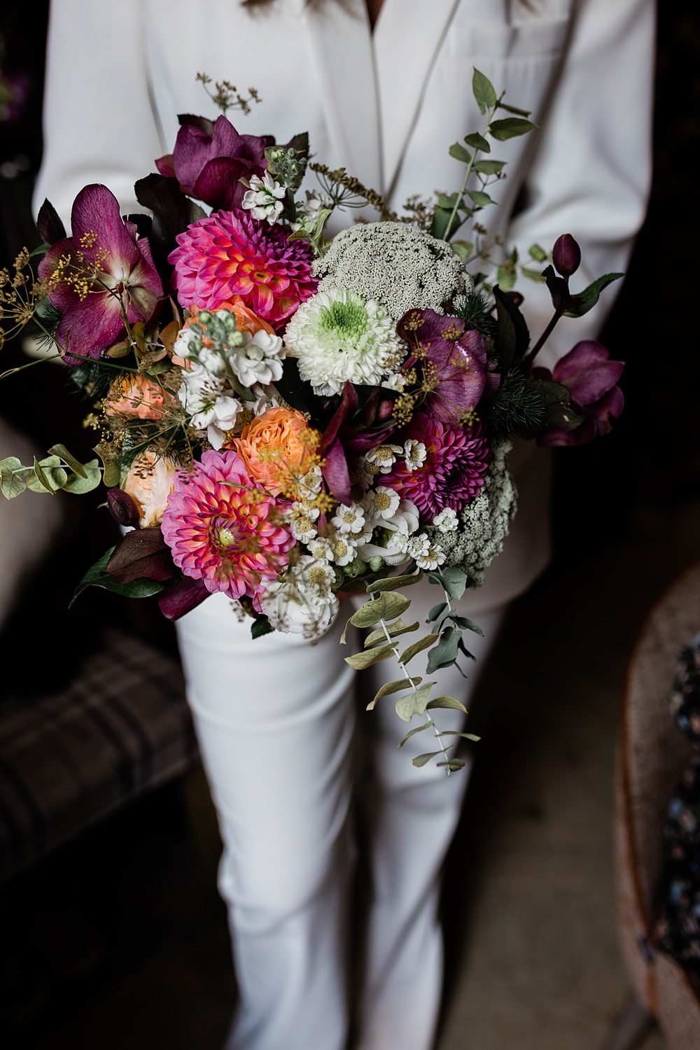 Bouquet Flowers Rose Dahlia Pink Orange Bothy Glasgow Wedding Struve Photography