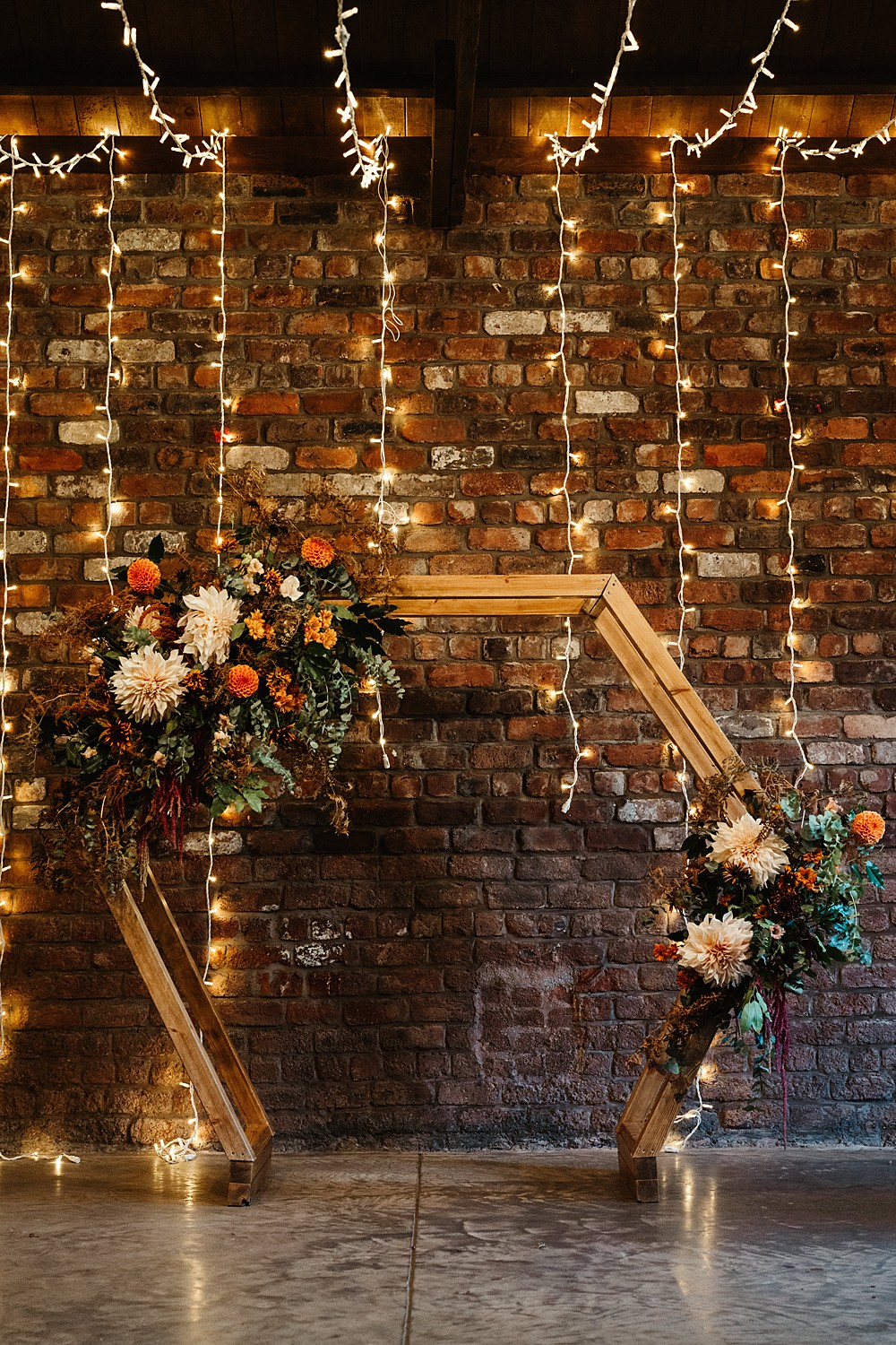 Wooden Hexagon Flower Arch Ceremony Engine Works Wedding Emma Lawson Photography
