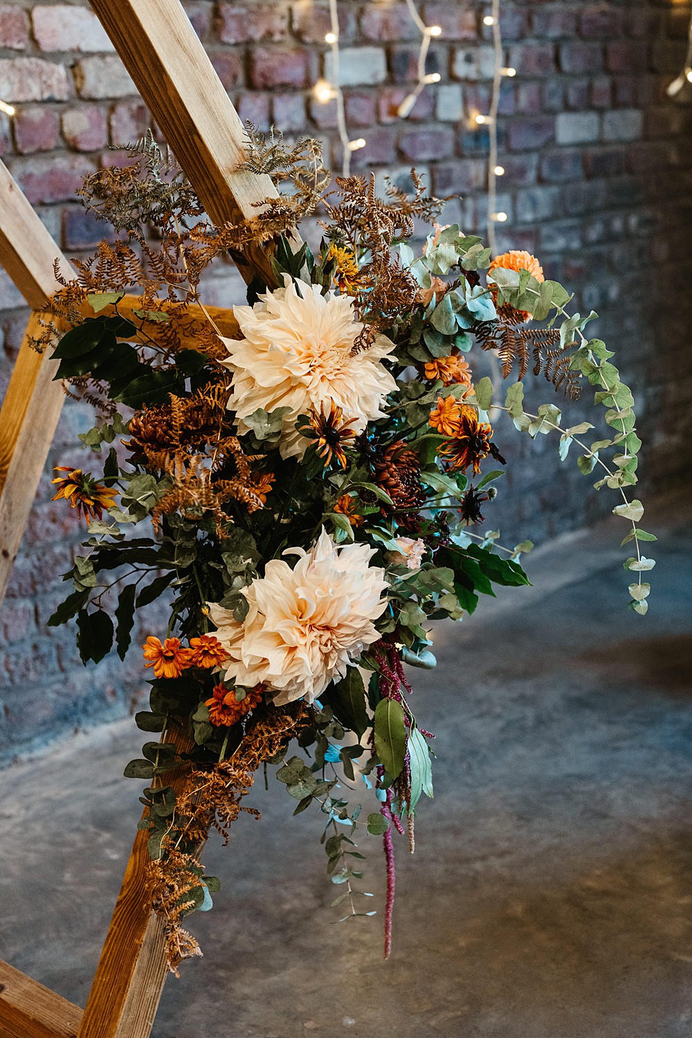 Flowers Dahllia Autumn Orange Engine Works Wedding Emma Lawson Photography