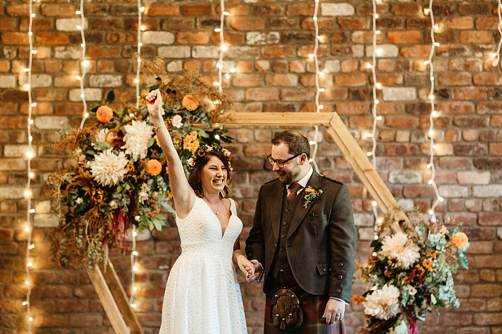 Wooden Hexagon Flower Arch Ceremony Engine Works Wedding Emma Lawson Photography