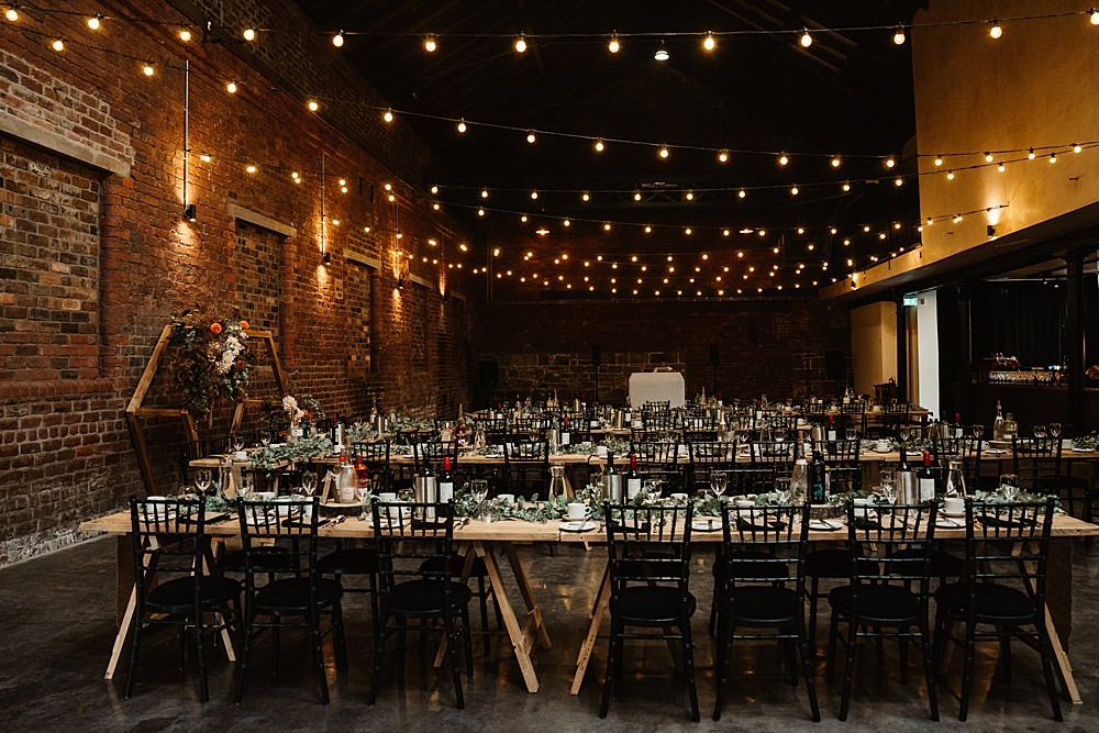 Fairy Light Industrial Reception Decor Engine Works Wedding Emma Lawson Photography