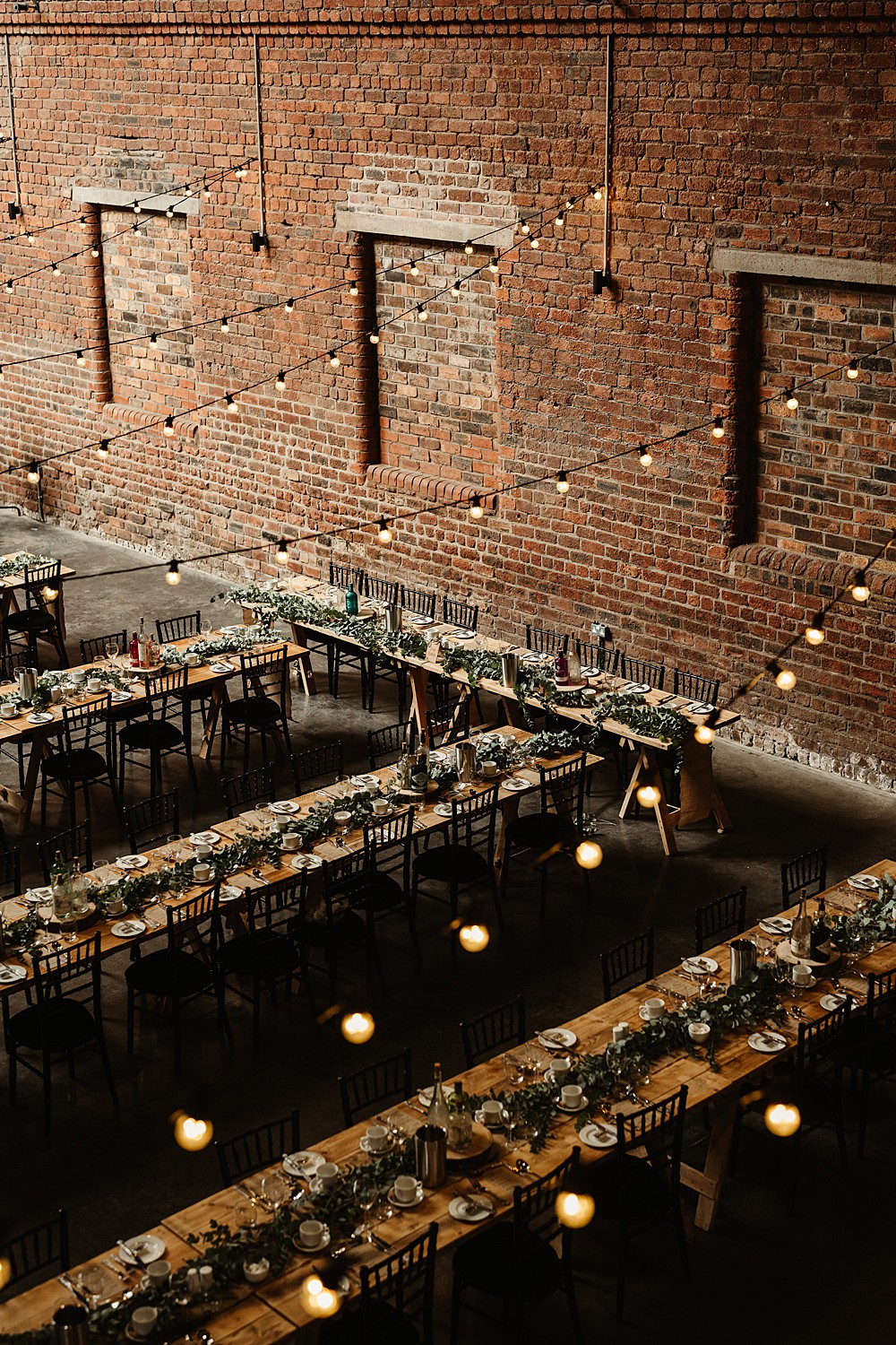 Fairy Light Industrial Reception Decor Engine Works Wedding Emma Lawson Photography
