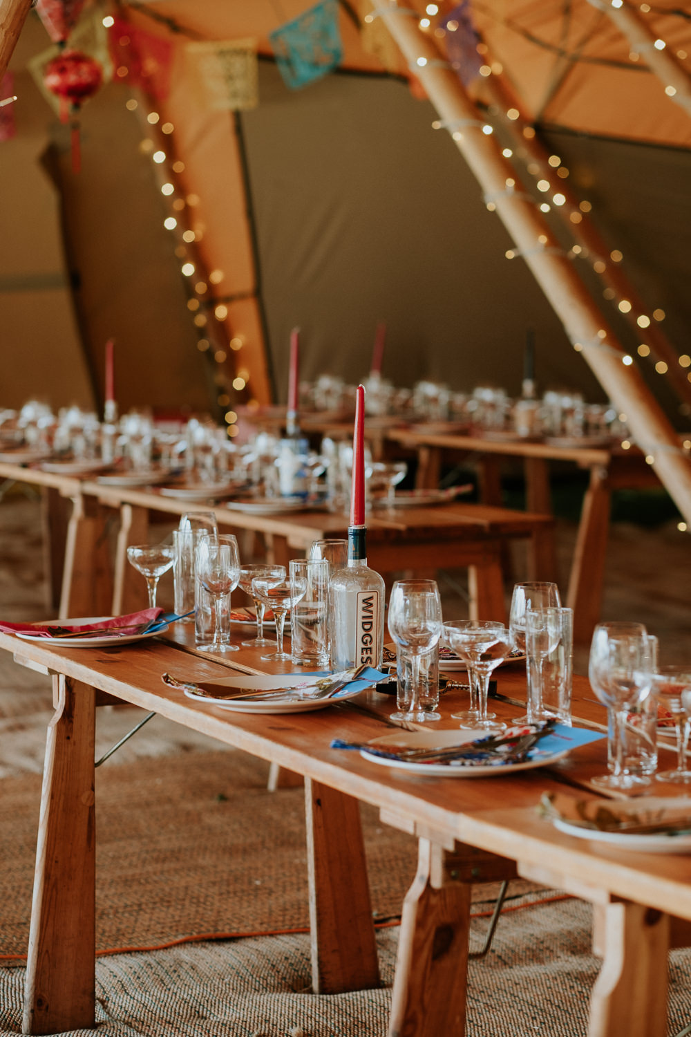 Tipi Gin Bottle Candles Fun Community Wedding Joanna Nicole Photography