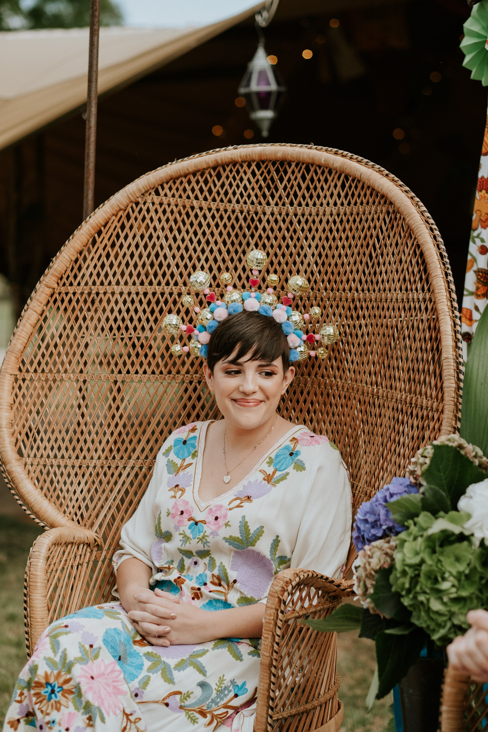 Floral Embroidered Kaftan Dress Bride Headdress Fun Community Wedding Joanna Nicole Photography