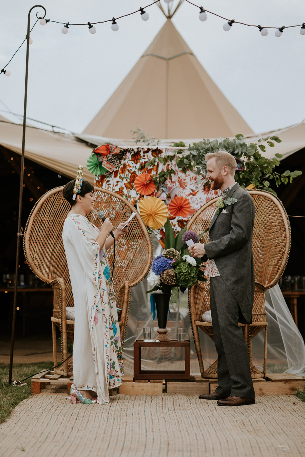 Peacock Chairs Ceremony Tipi Fun Community Wedding Joanna Nicole Photography