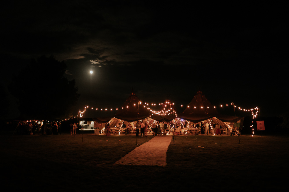 Tipi Festoon Lights Fun Community Wedding Joanna Nicole Photography
