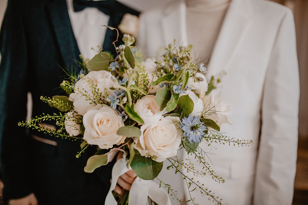 Flowers Greenery Nigella Rose Groom Bouquet Georgian Townhouse Wedding Camilla Andrea Photography