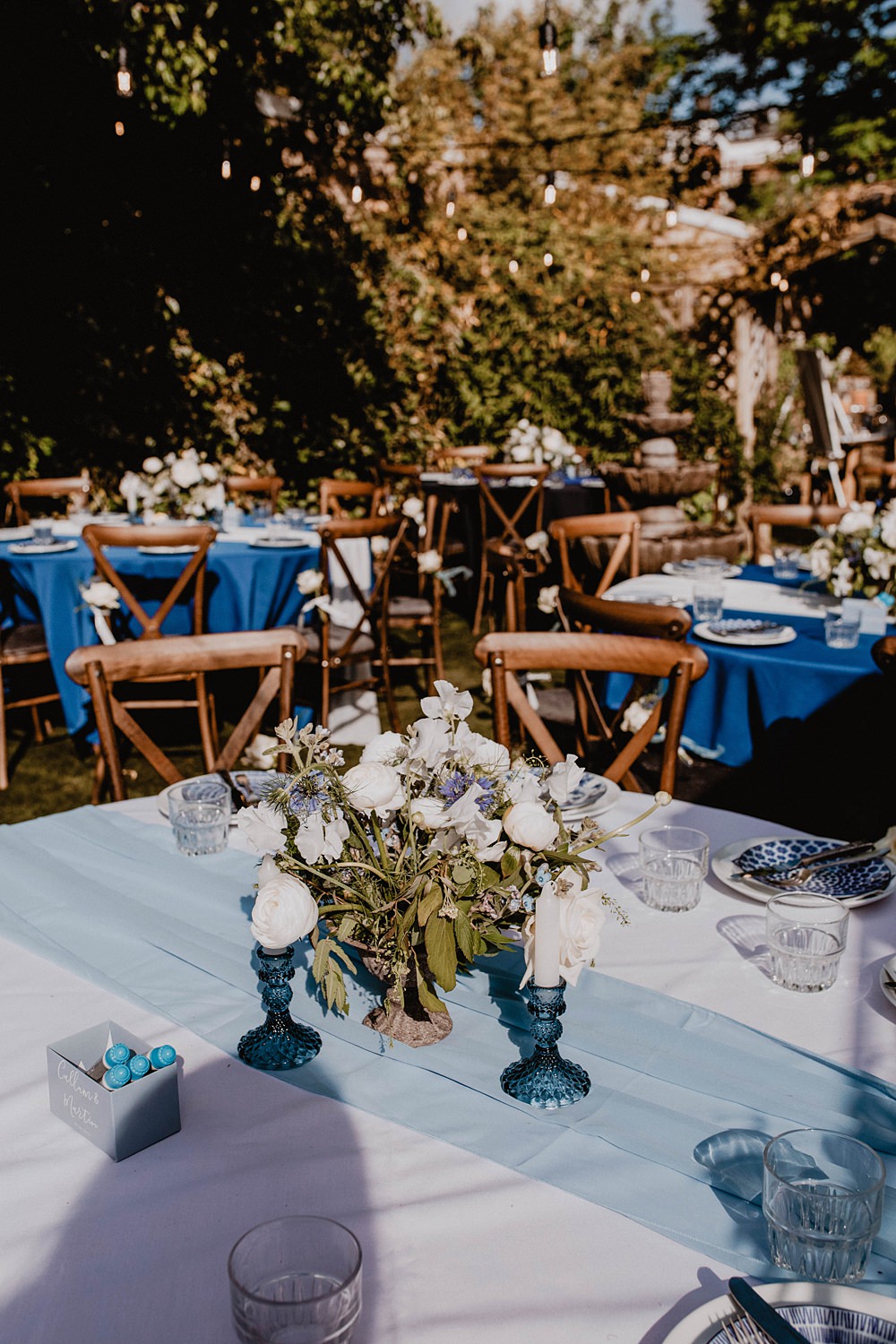 Blue White Wedding Table Cloth Flowers Decor Georgian Townhouse Wedding Camilla Andrea Photography