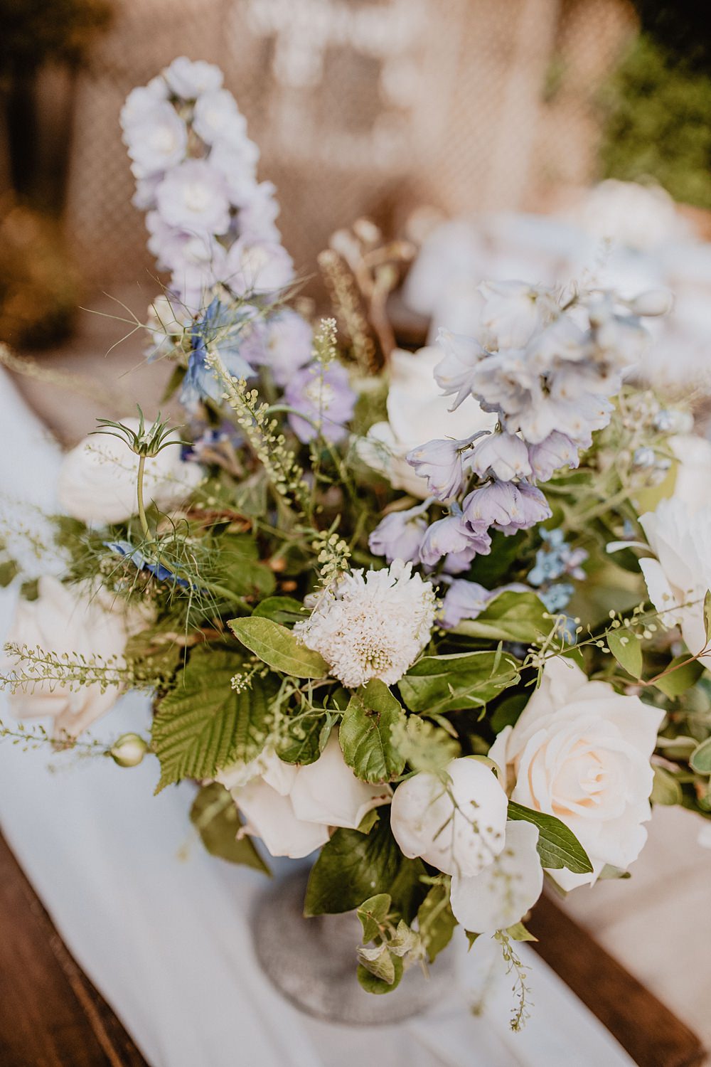 Flowers Greenery Nigella Rose Blue White Centrepiece Georgian Townhouse Wedding Camilla Andrea Photography
