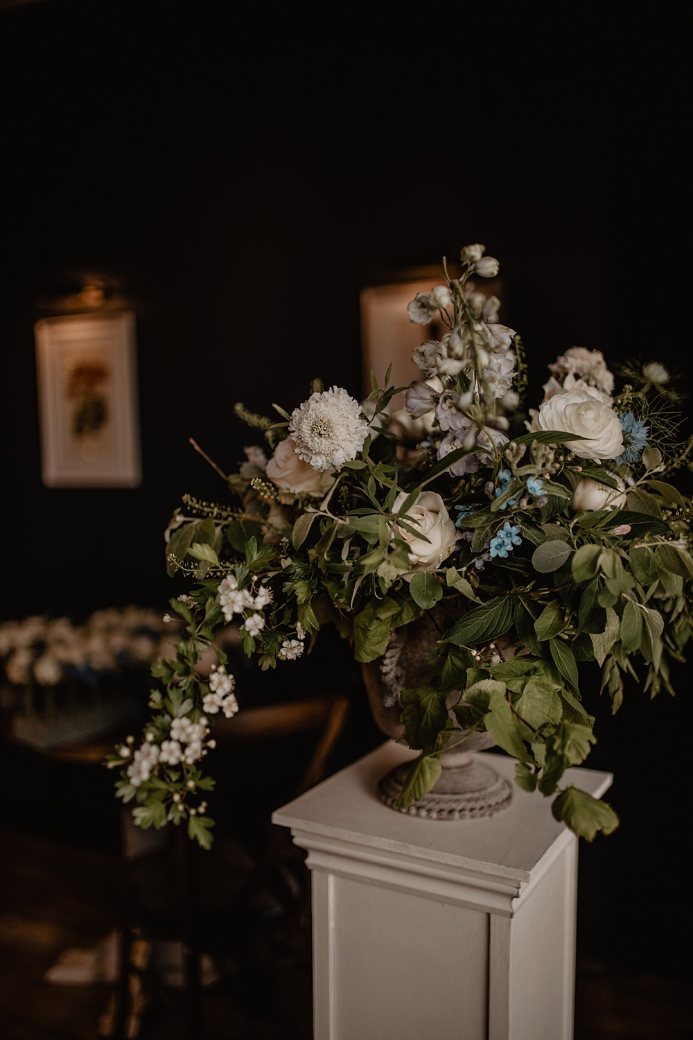 Flowers Greenery Nigella Rose Urn Georgian Townhouse Wedding Camilla Andrea Photography